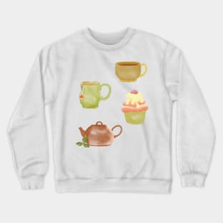 tea cup set watercolor Crewneck Sweatshirt